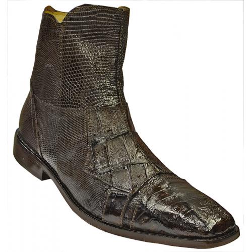 David X "Boca" Brown Genuine Crocodile / Lizard Dress Boots With Zipper